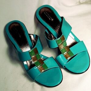 Croft & Barrow Turquois Patent Leather Heeled Sandals